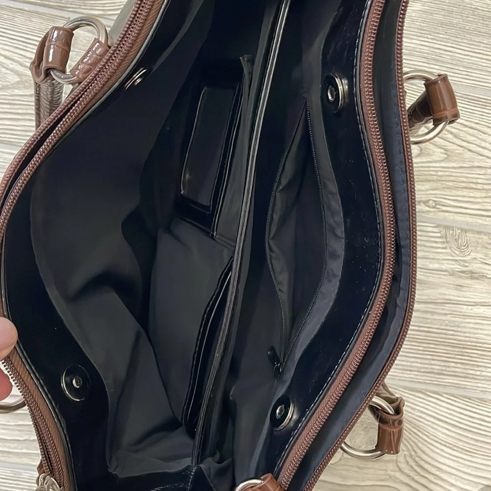 Giani Bernini Black and Brown Satchel with Textured Trim